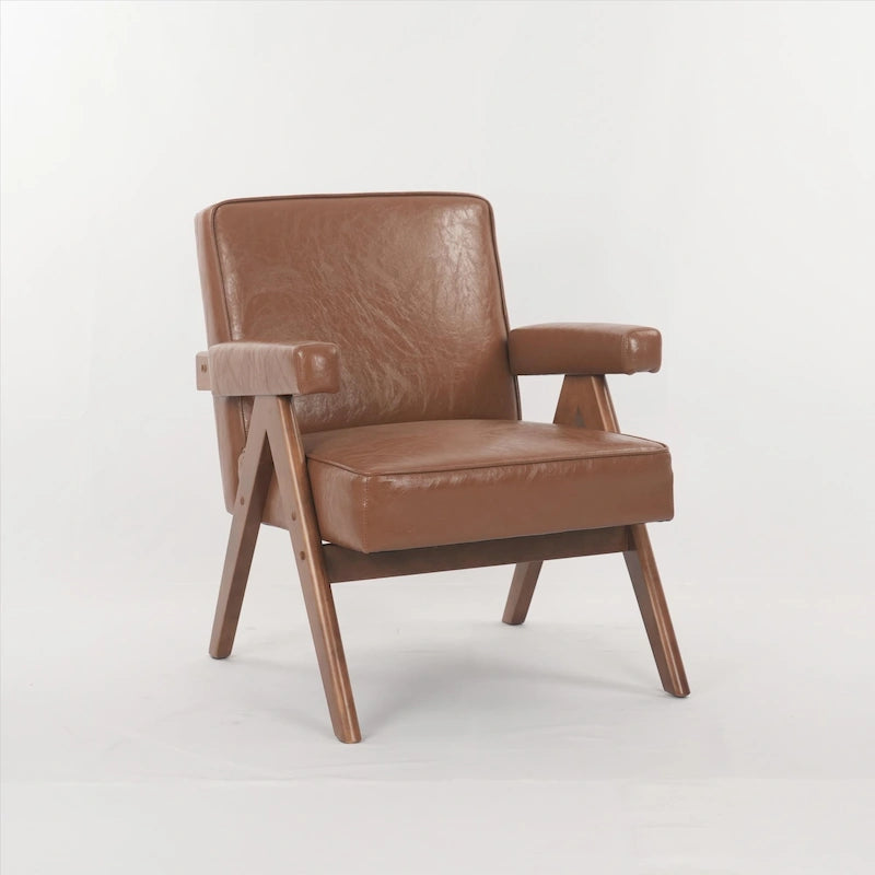 Sillón de madera maciza con cojines y reposabrazos para sala o dormitorio