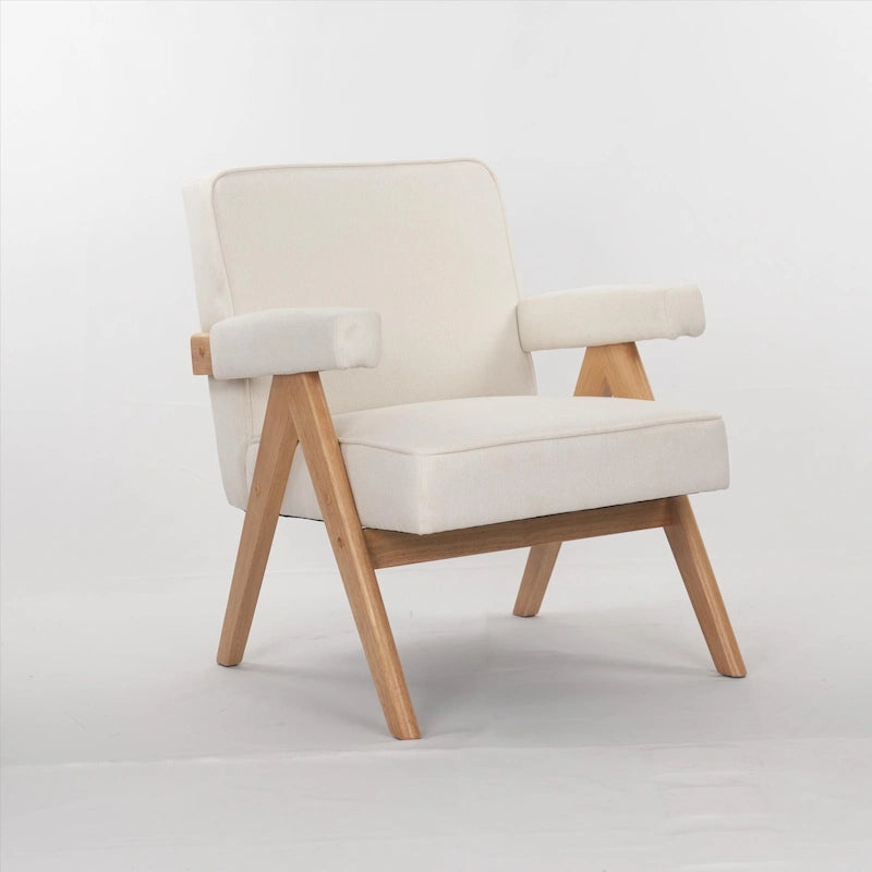 Sillón de madera maciza con cojines y reposabrazos para sala o dormitorio