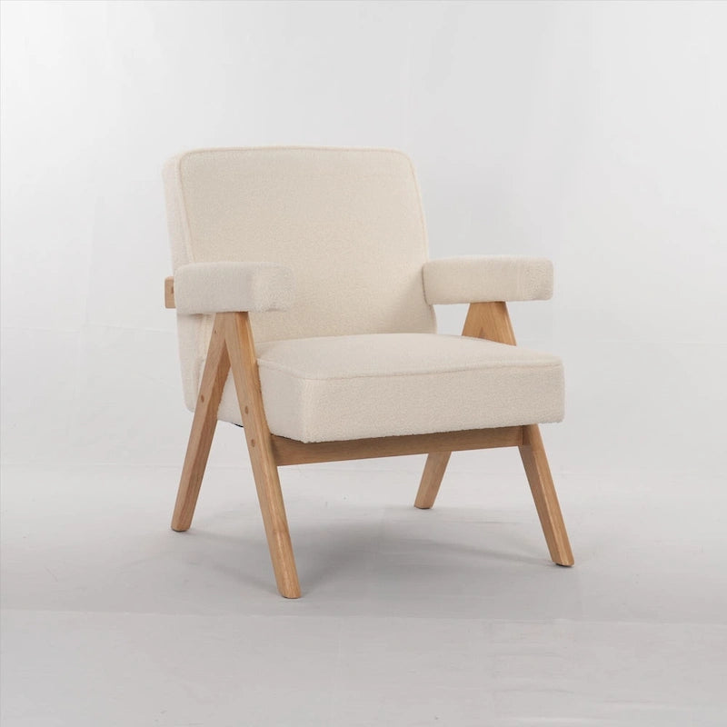 Sillón de madera maciza con cojines y reposabrazos para sala o dormitorio