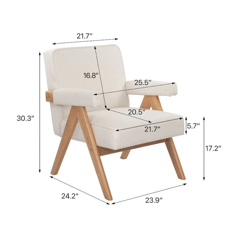 Freizeitstuhl aus Massivholz mit Polstern und Armlehnen für Wohnzimmer oder Schlafzimmer