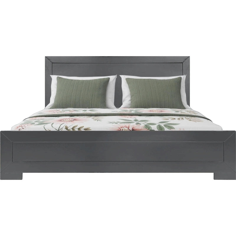 Estructura de cama tamaño Queen de madera con paneles incrustados grises