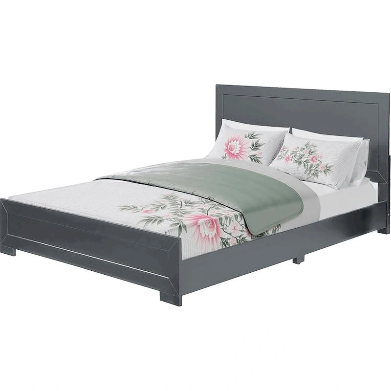 Estructura de cama tamaño Queen de madera con paneles incrustados grises