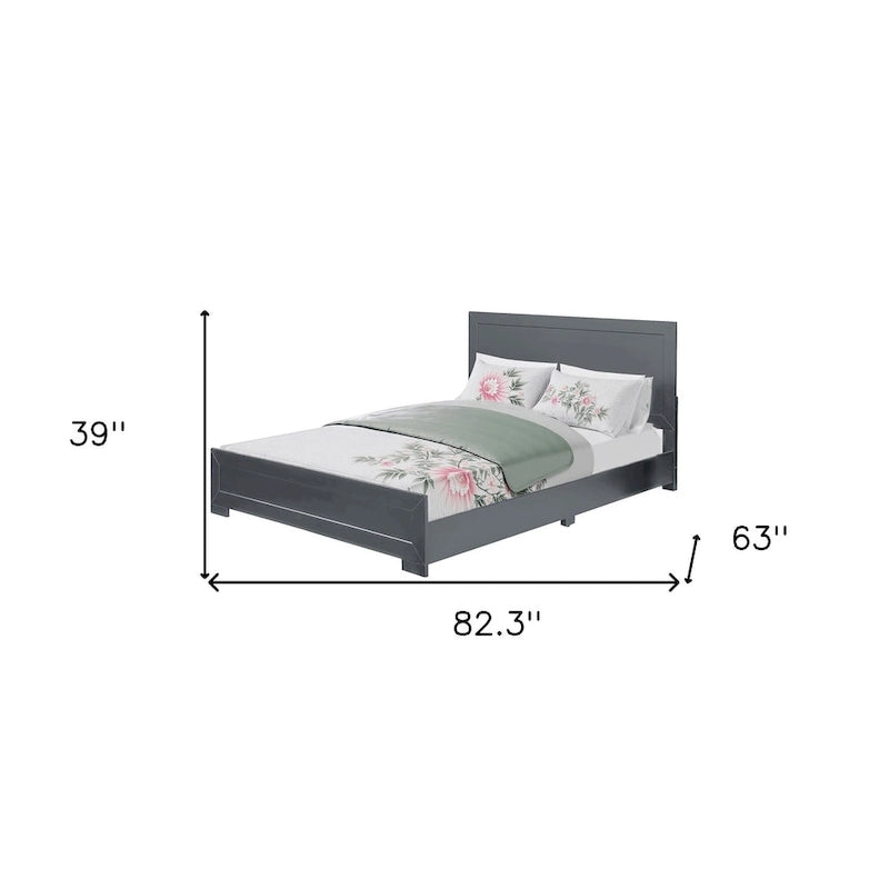 Estructura de cama tamaño Queen de madera con paneles incrustados grises