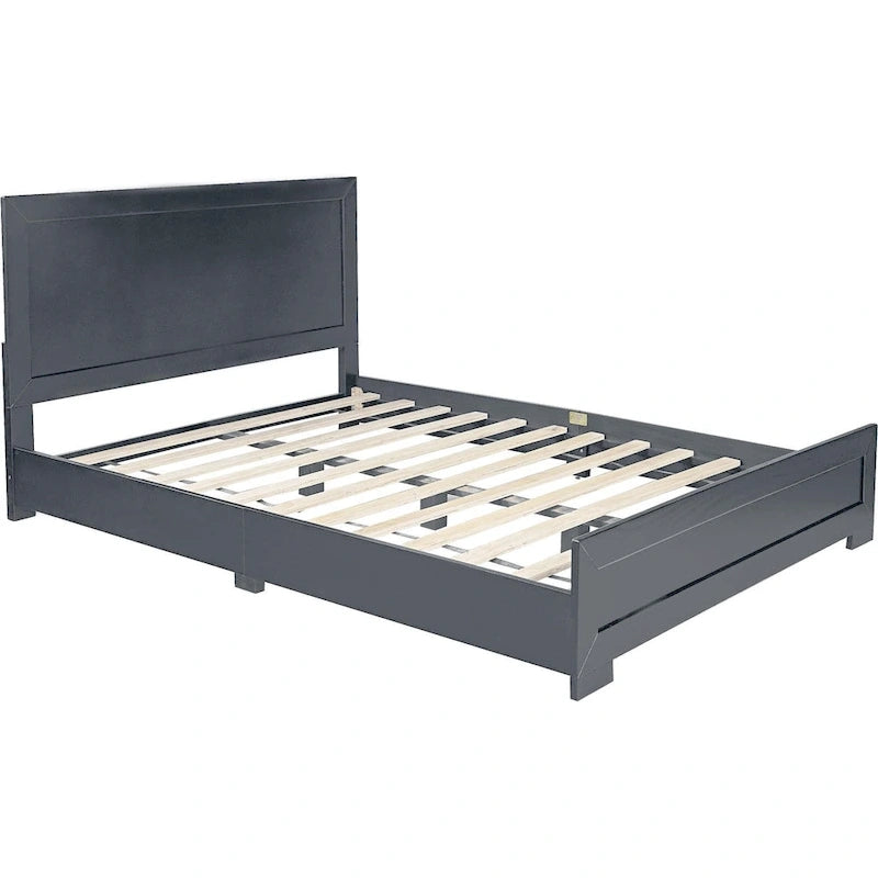Estructura de cama tamaño Queen de madera con paneles incrustados grises