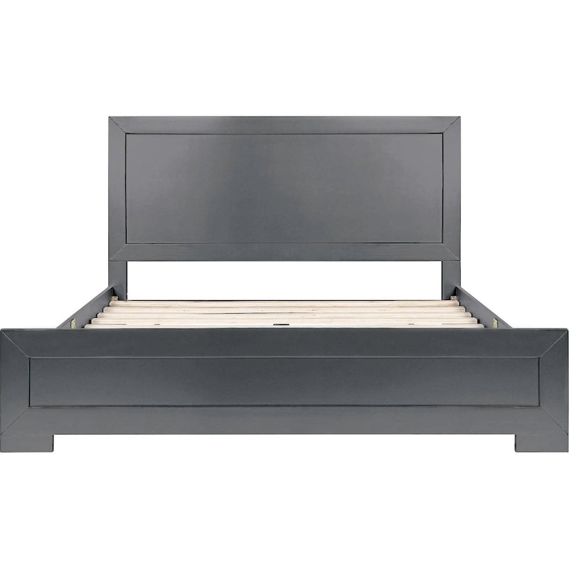 Estructura de cama tamaño Queen de madera con paneles incrustados grises