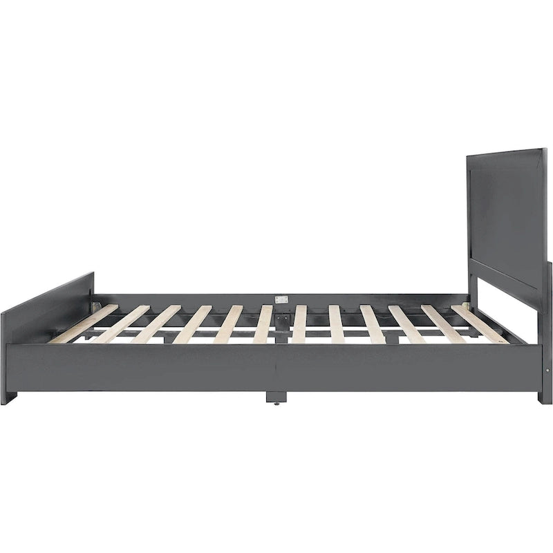 Estructura de cama tamaño Queen de madera con paneles incrustados grises