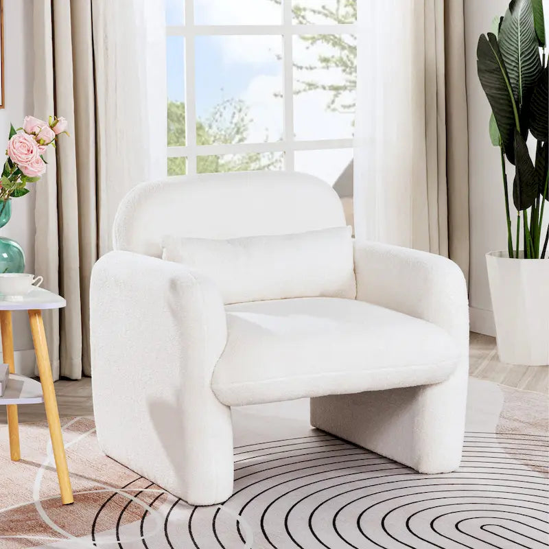 Élégant fauteuil une place minimaliste avec accoudoirs et coussin, pour le salon, la chambre ou le bureau