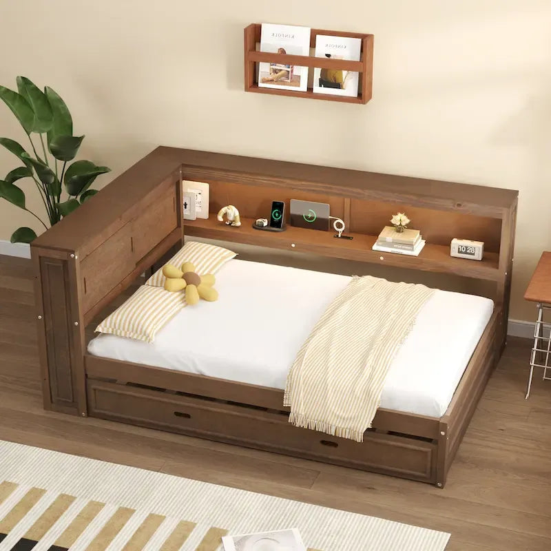 Sofá cama individual con estantes, carga USB, luces LED y cama nido individual