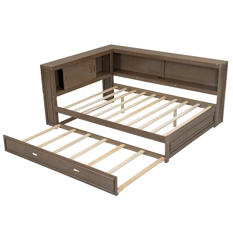 Sofá cama individual con estantes, carga USB, luces LED y cama nido individual