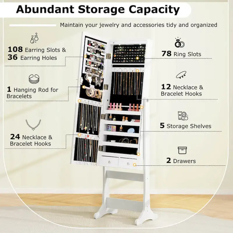 Armoire à bijoux verrouillable avec miroir et compartiments de rangement