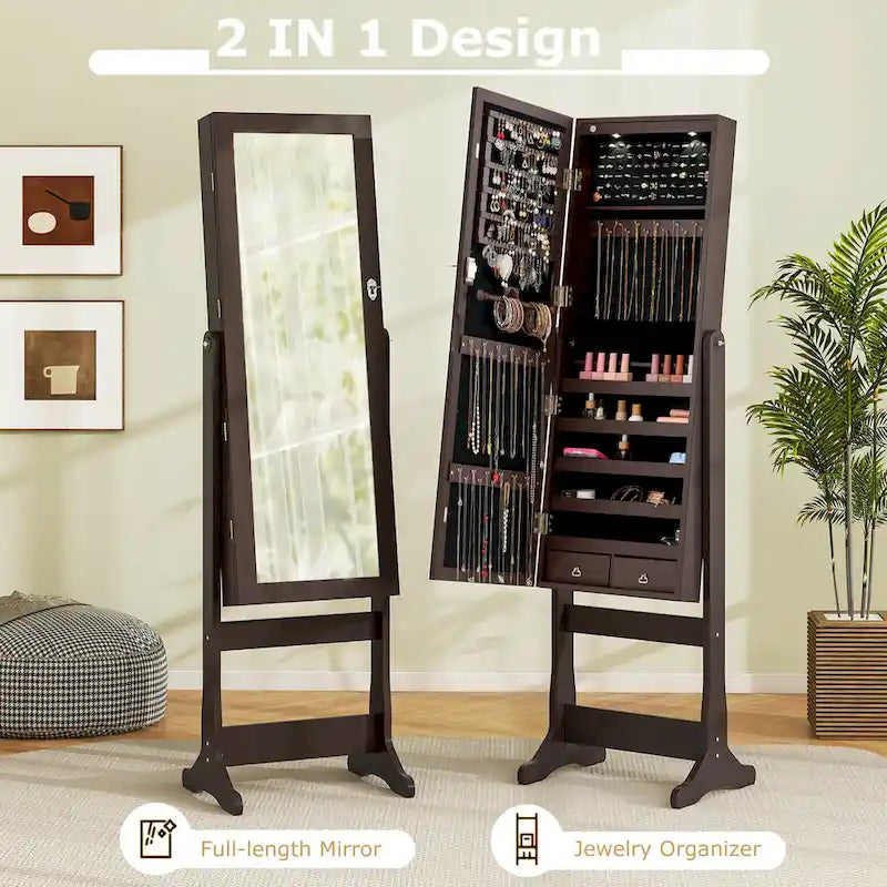 Armoire à bijoux verrouillable avec miroir et compartiments de rangement