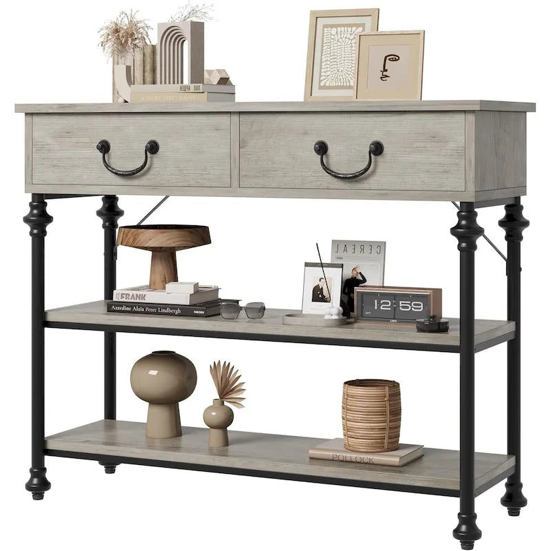 Tables consoles avec 2 tiroirs et étagères de rangement