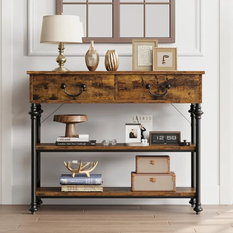 Tables consoles avec 2 tiroirs et étagères de rangement