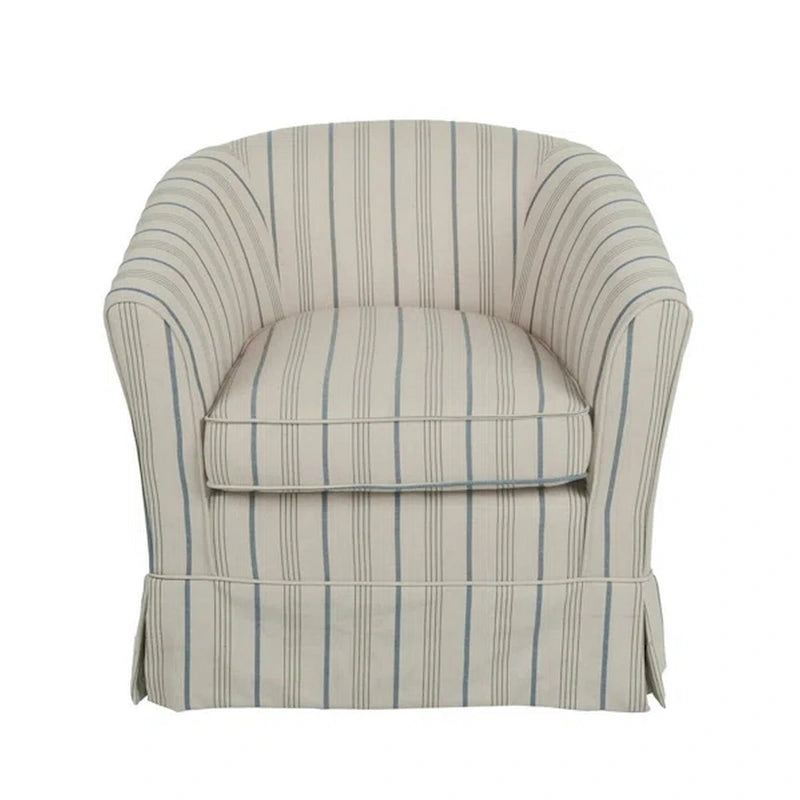 Sillón giratorio decorativo moderno, respaldo redondo tipo barril, tela suave gris blanquecina