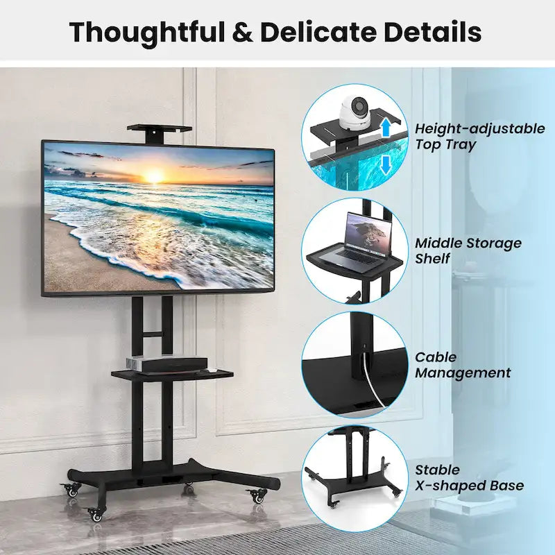 Soporte móvil para TV para televisores LCD LED de pantalla plana de 32-82 pulgadas y hasta 132