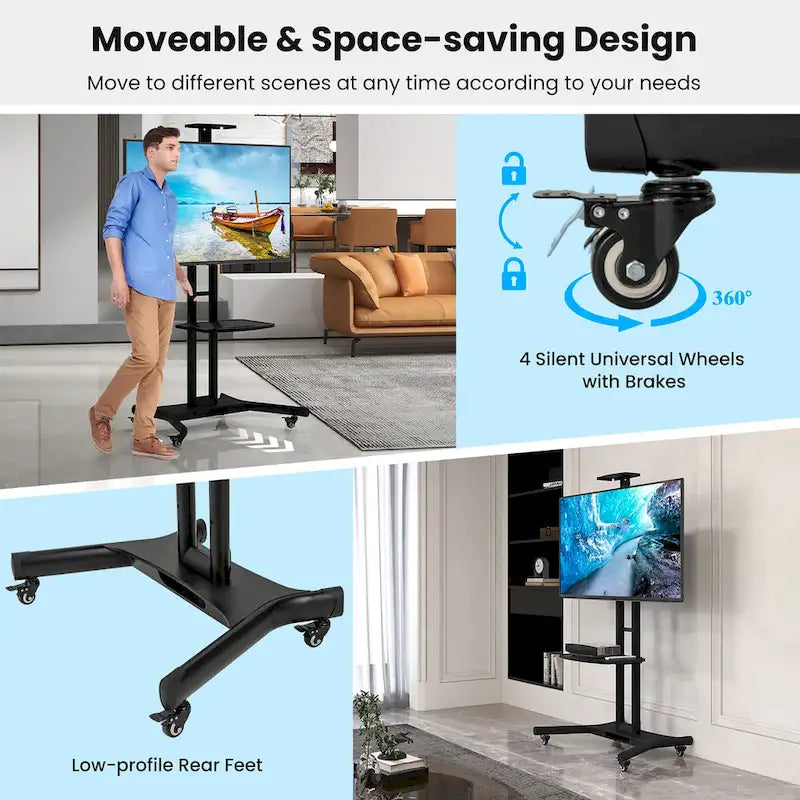 Soporte móvil para TV para televisores LCD LED de pantalla plana de 32-82 pulgadas y hasta 132