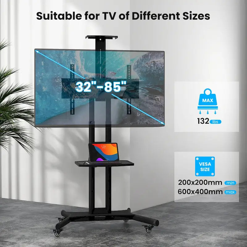 Soporte móvil para TV para televisores LCD LED de pantalla plana de 32-82 pulgadas y hasta 132