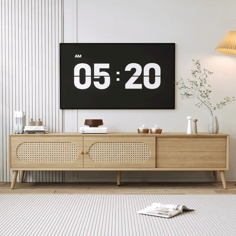 TV-Ständer für Fernseher bis 80, moderne Medienkonsole, Entertainment-Center mit Holzbeinen, TV-Schrank fürs Wohnzimmer