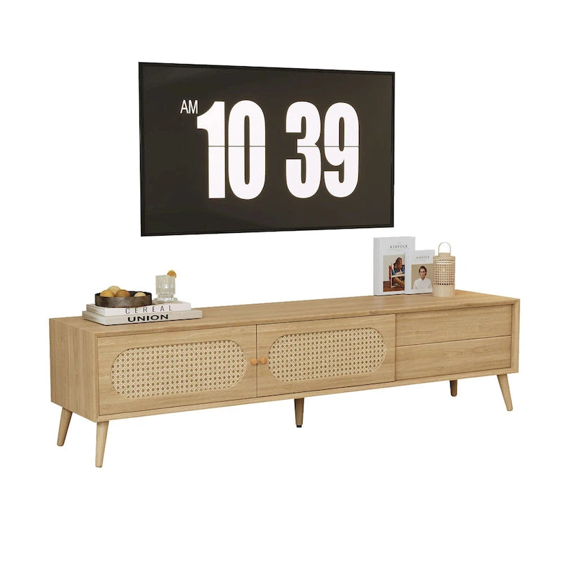 TV-Ständer für Fernseher bis 80, moderne Medienkonsole, Entertainment-Center mit Holzbeinen, TV-Schrank fürs Wohnzimmer