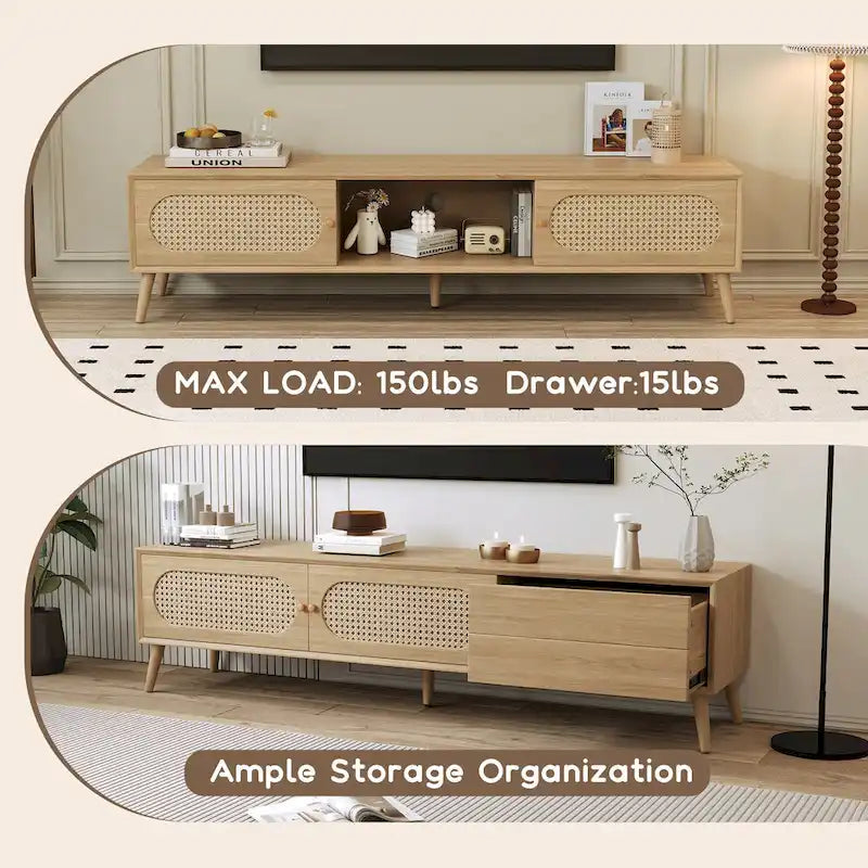 TV-Ständer für Fernseher bis 80, moderne Medienkonsole, Entertainment-Center mit Holzbeinen, TV-Schrank fürs Wohnzimmer