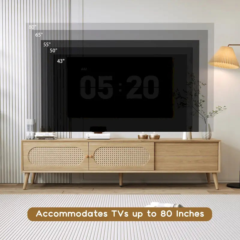 TV-Ständer für Fernseher bis 80, moderne Medienkonsole, Entertainment-Center mit Holzbeinen, TV-Schrank fürs Wohnzimmer