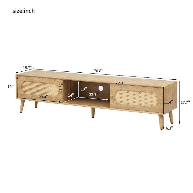 TV-Ständer für Fernseher bis 80, moderne Medienkonsole, Entertainment-Center mit Holzbeinen, TV-Schrank fürs Wohnzimmer