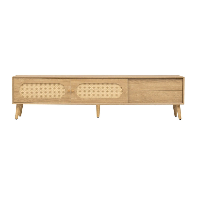 TV-Ständer für Fernseher bis 80, moderne Medienkonsole, Entertainment-Center mit Holzbeinen, TV-Schrank fürs Wohnzimmer