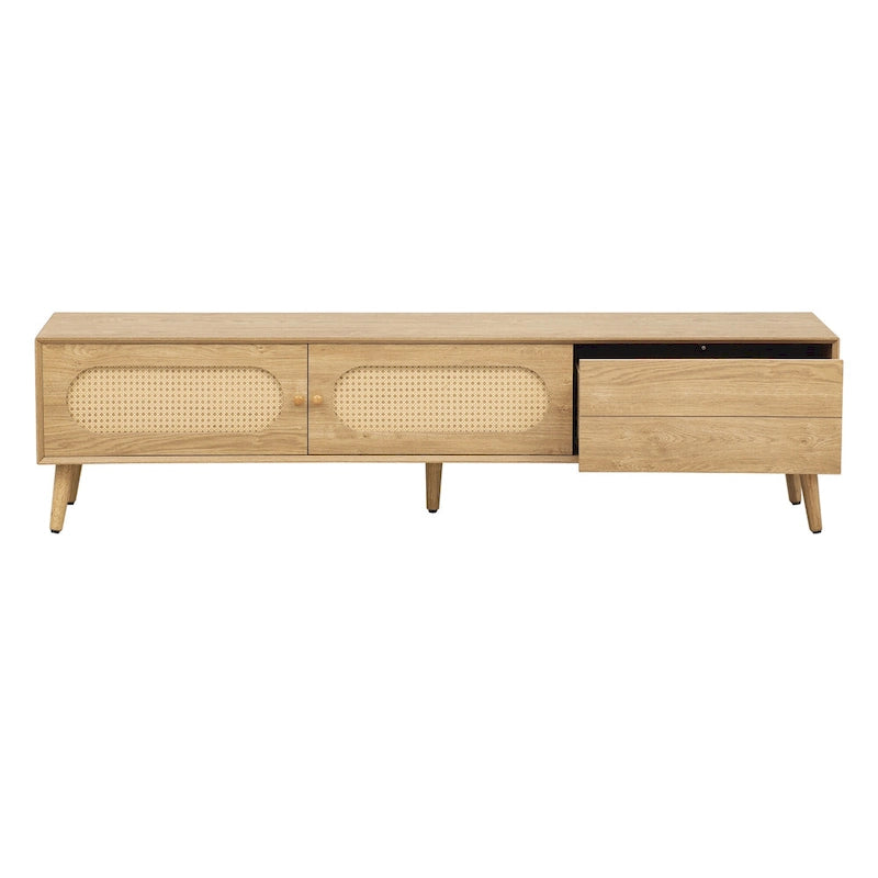 TV-Ständer für Fernseher bis 80, moderne Medienkonsole, Entertainment-Center mit Holzbeinen, TV-Schrank fürs Wohnzimmer