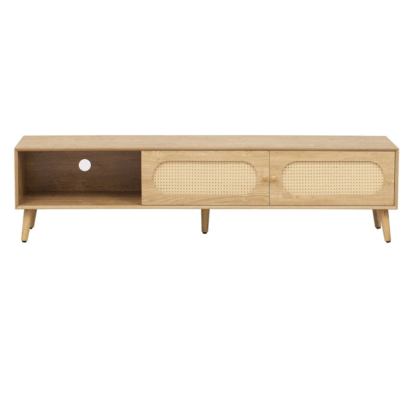 TV-Ständer für Fernseher bis 80, moderne Medienkonsole, Entertainment-Center mit Holzbeinen, TV-Schrank fürs Wohnzimmer