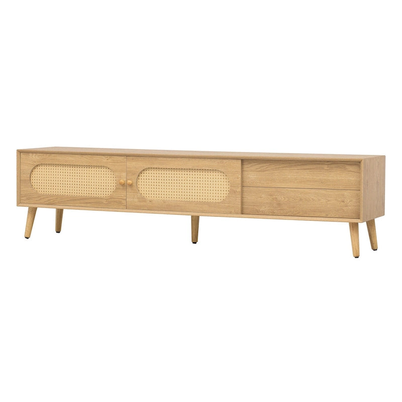TV-Ständer für Fernseher bis 80, moderne Medienkonsole, Entertainment-Center mit Holzbeinen, TV-Schrank fürs Wohnzimmer