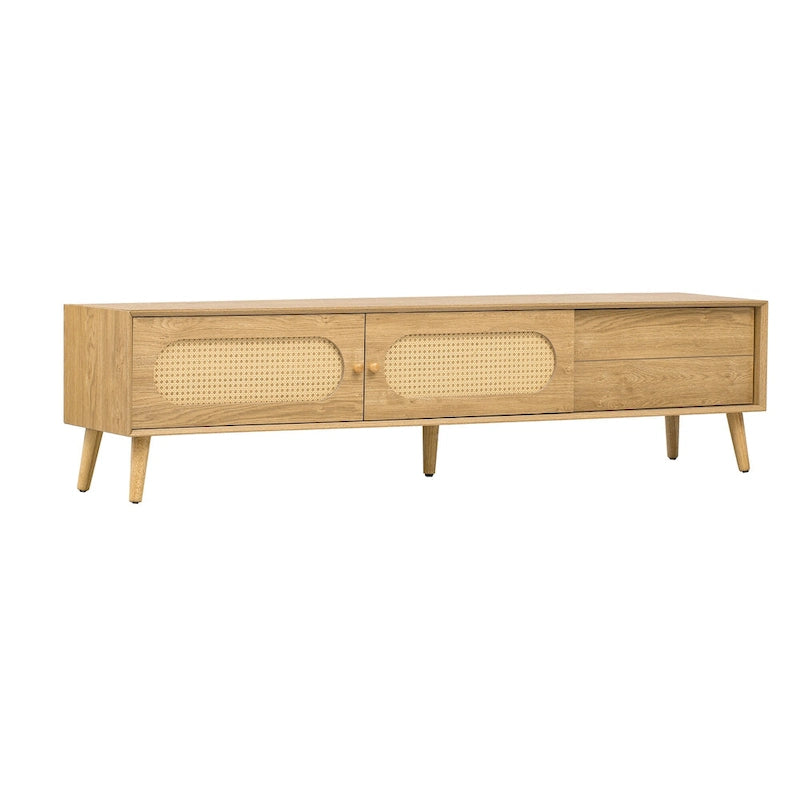 TV-Ständer für Fernseher bis 80, moderne Medienkonsole, Entertainment-Center mit Holzbeinen, TV-Schrank fürs Wohnzimmer