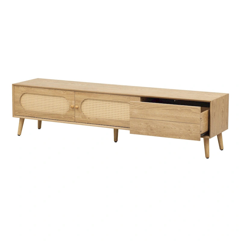 TV-Ständer für Fernseher bis 80, moderne Medienkonsole, Entertainment-Center mit Holzbeinen, TV-Schrank fürs Wohnzimmer