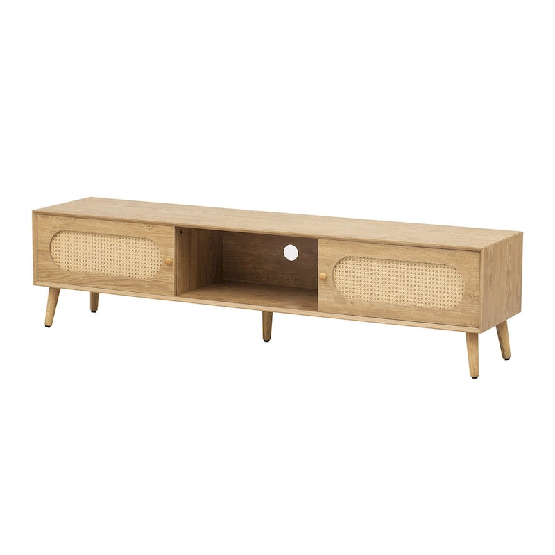 TV-Ständer für Fernseher bis 80, moderne Medienkonsole, Entertainment-Center mit Holzbeinen, TV-Schrank fürs Wohnzimmer