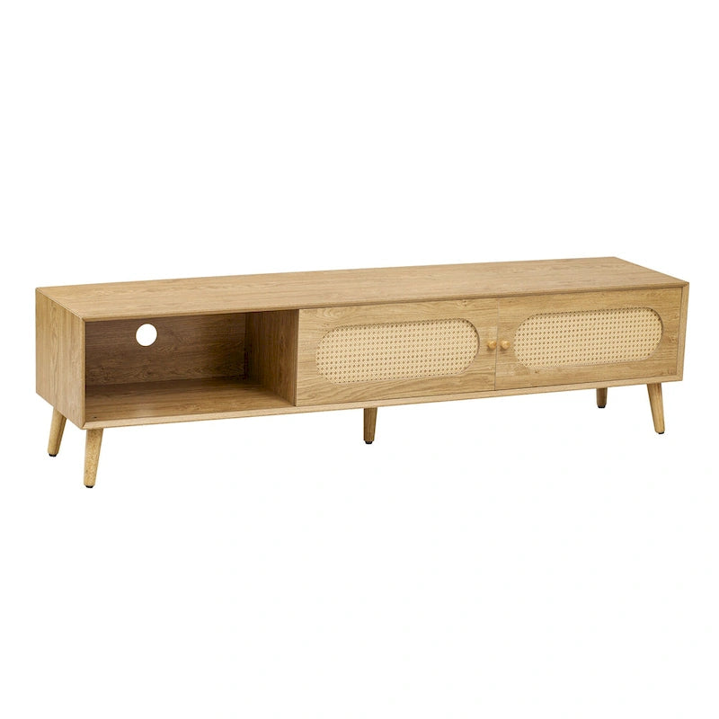 TV-Ständer für Fernseher bis 80, moderne Medienkonsole, Entertainment-Center mit Holzbeinen, TV-Schrank fürs Wohnzimmer