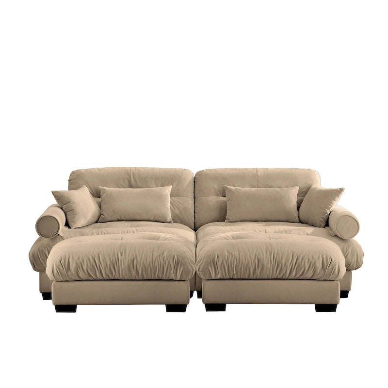 Modulares Ecksofa mit 2 Hockern, bezogen mit Samtstoff
