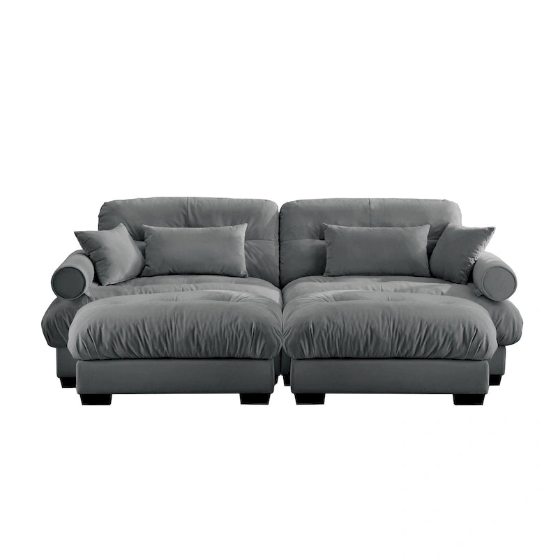 Modulares Ecksofa mit 2 Hockern, bezogen mit Samtstoff