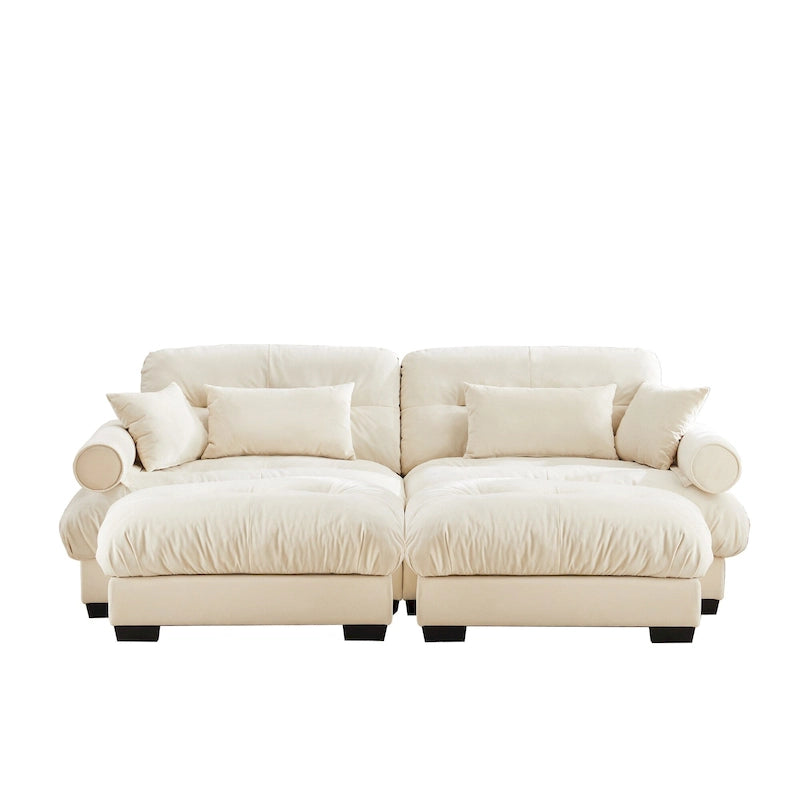 Modulares Ecksofa mit 2 Hockern, bezogen mit Samtstoff