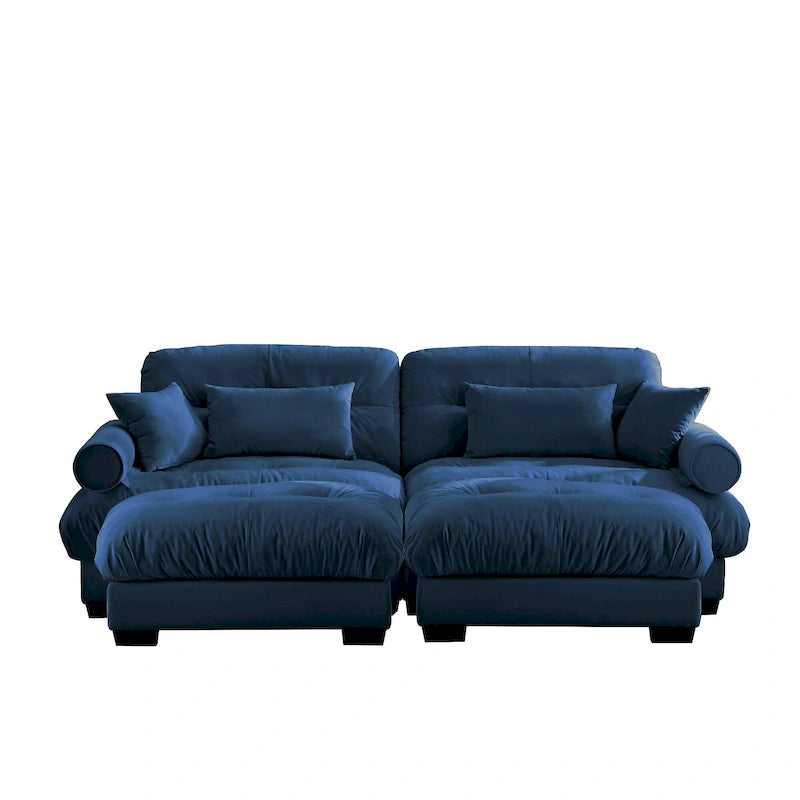 Modulares Ecksofa mit 2 Hockern, bezogen mit Samtstoff