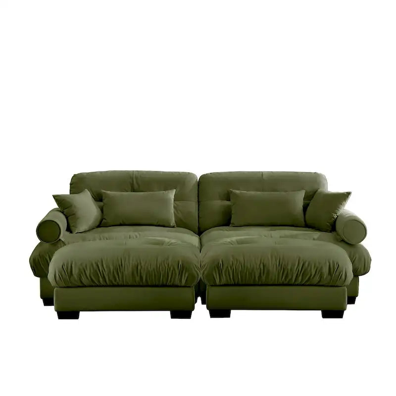 Modulares Ecksofa mit 2 Hockern, bezogen mit Samtstoff