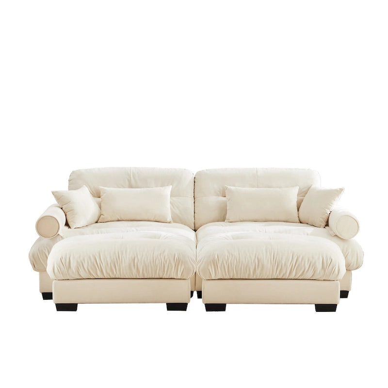 Velvet Fabric Loveseat Couch Modular Sectional Sofa with 2 Ottomans