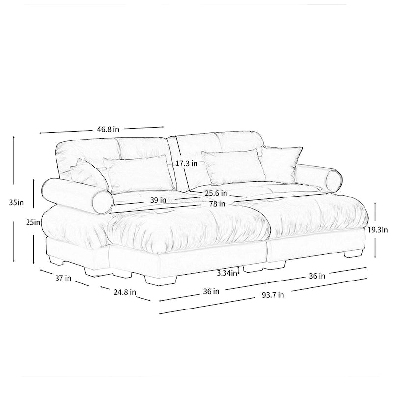 Modulares Ecksofa mit 2 Hockern, bezogen mit Samtstoff
