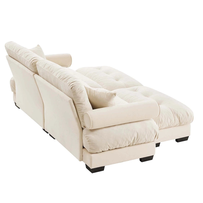Modulares Ecksofa mit 2 Hockern, bezogen mit Samtstoff