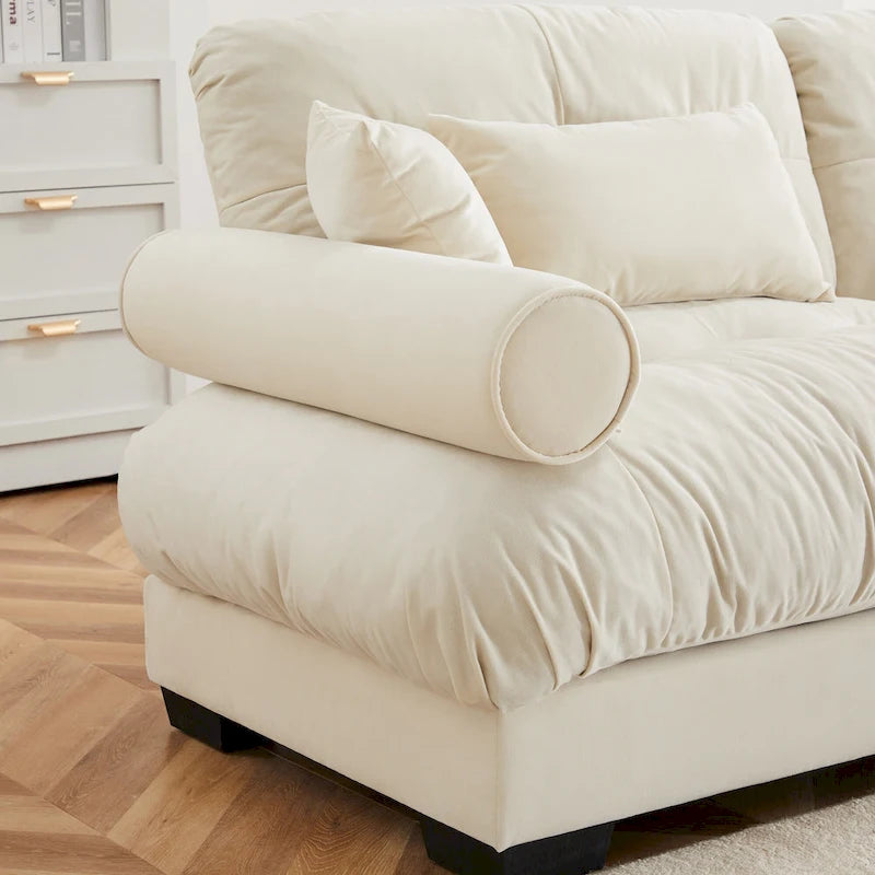 Modulares Ecksofa mit 2 Hockern, bezogen mit Samtstoff