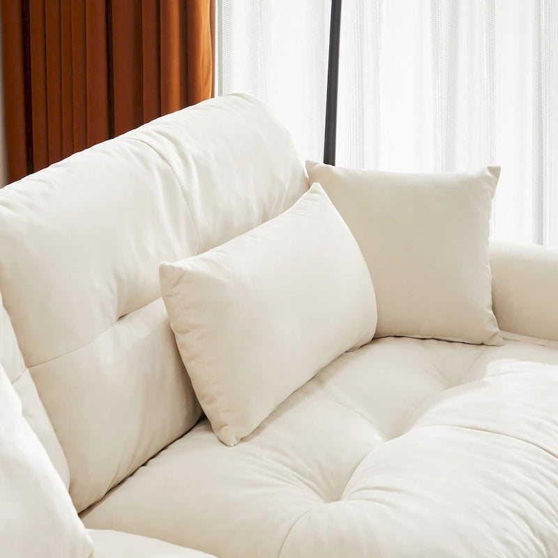 Modulares Ecksofa mit 2 Hockern, bezogen mit Samtstoff