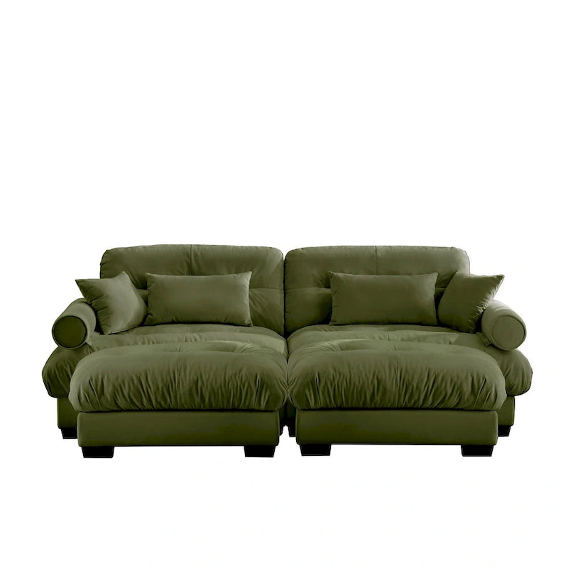 Modulares Ecksofa mit 2 Hockern, bezogen mit Samtstoff