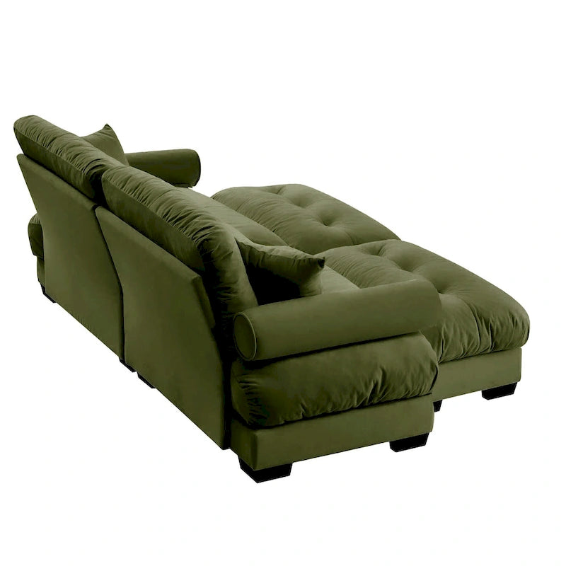 Modulares Ecksofa mit 2 Hockern, bezogen mit Samtstoff