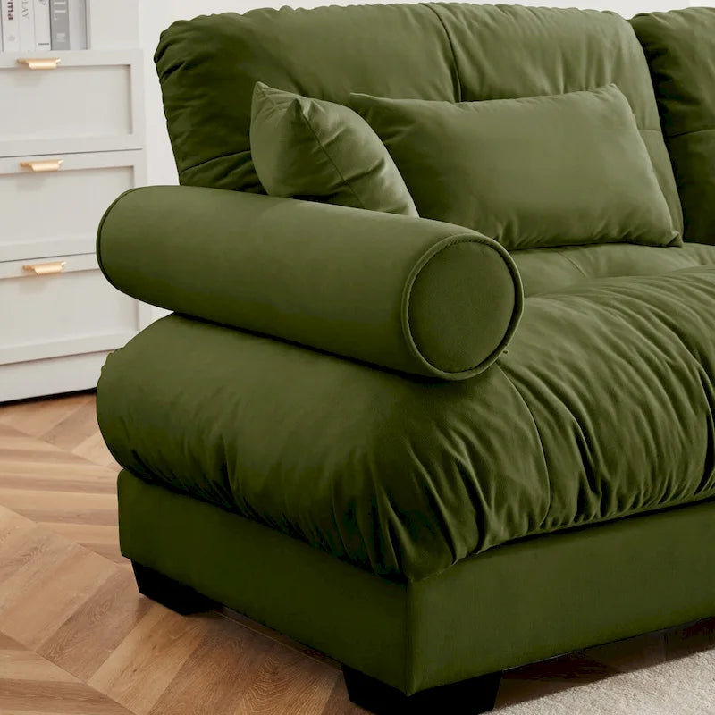 Modulares Ecksofa mit 2 Hockern, bezogen mit Samtstoff