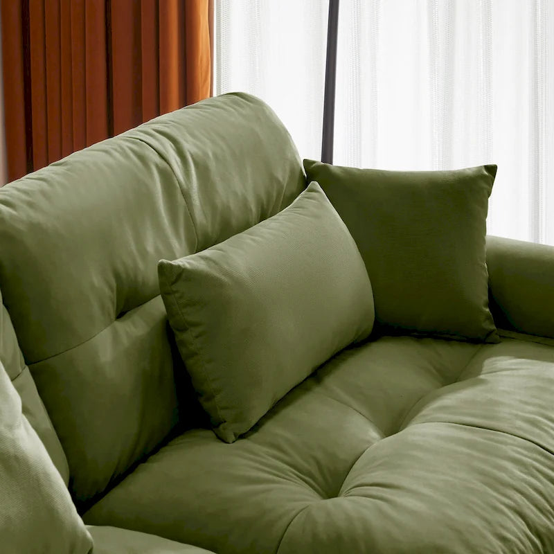 Modulares Ecksofa mit 2 Hockern, bezogen mit Samtstoff
