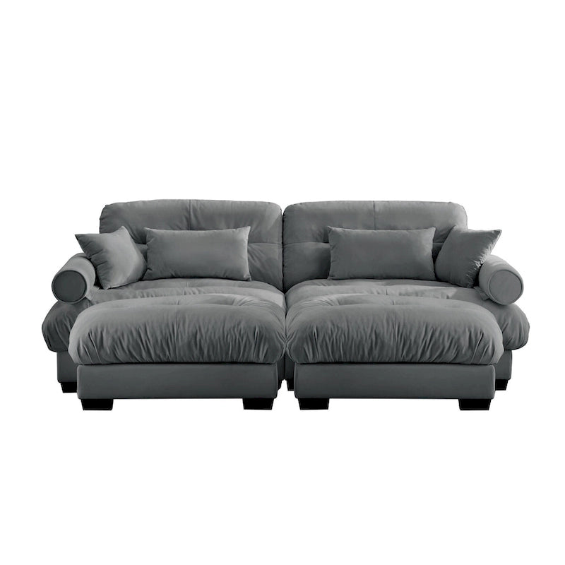 Modulares Ecksofa mit 2 Hockern, bezogen mit Samtstoff