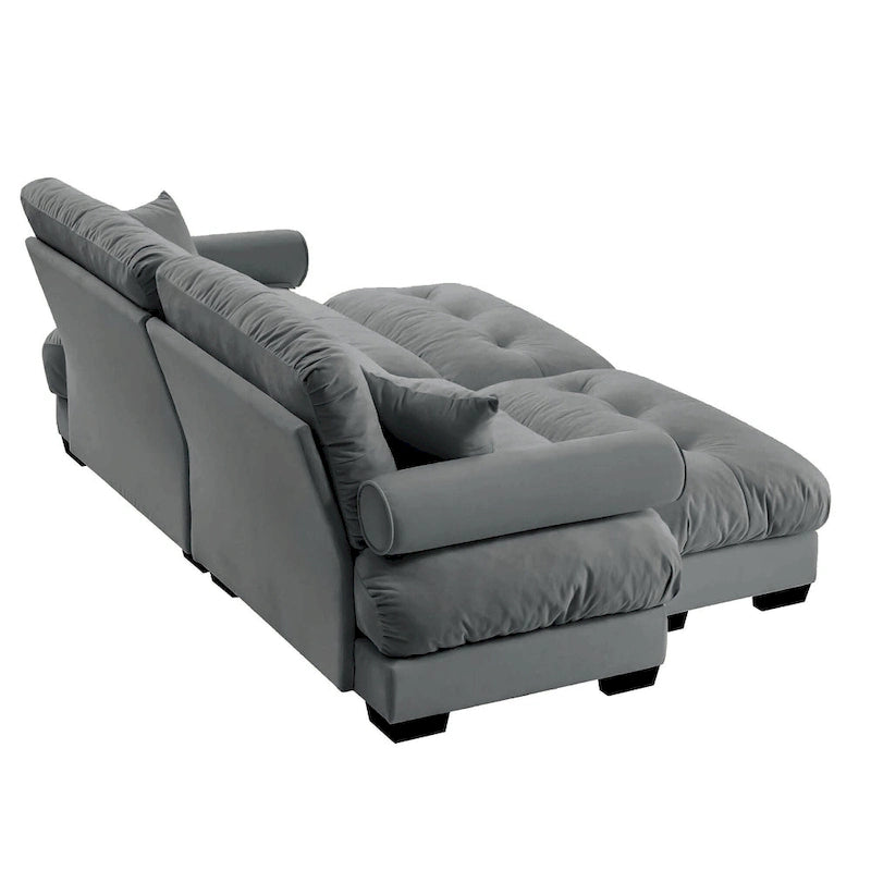 Modulares Ecksofa mit 2 Hockern, bezogen mit Samtstoff